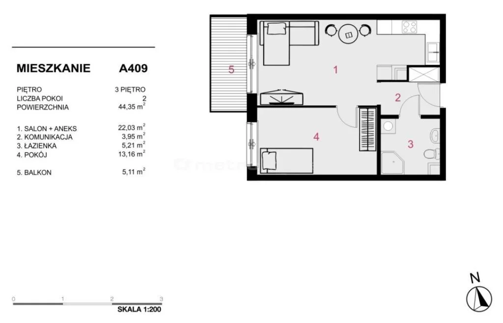 Mieszkanie dwupokojowe 44,35 m², Warszawa, Wesoła, Gościniec, Sprzedaż