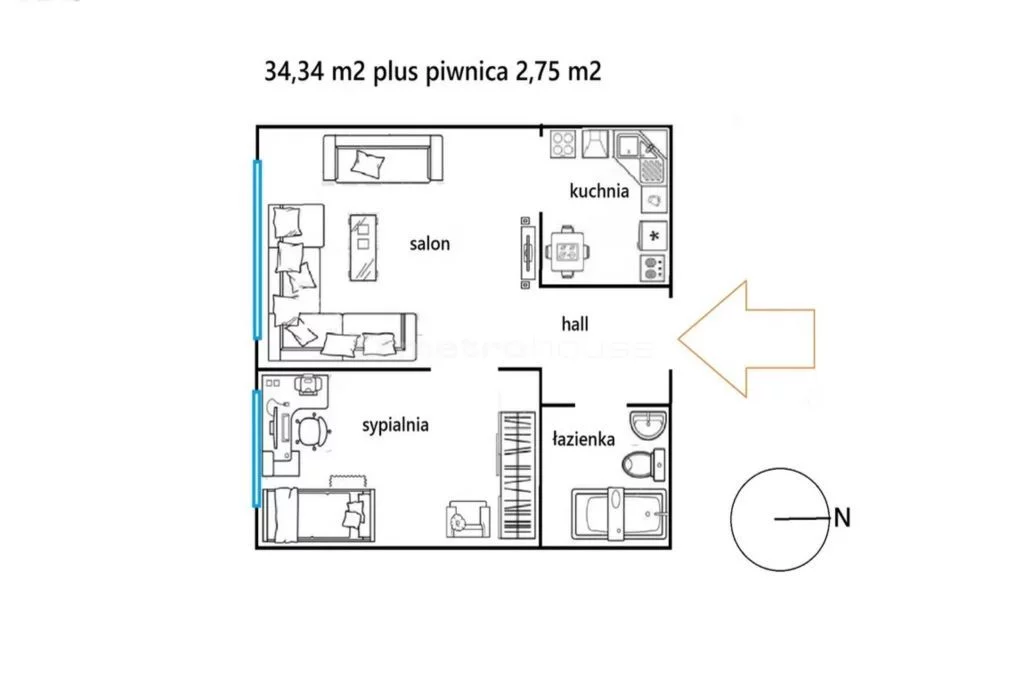 2 pokoje, mieszkanie 34,34 m², piętro 3, oferta nr , SMZAMI506, Chrzanów, Grzybowskiego
