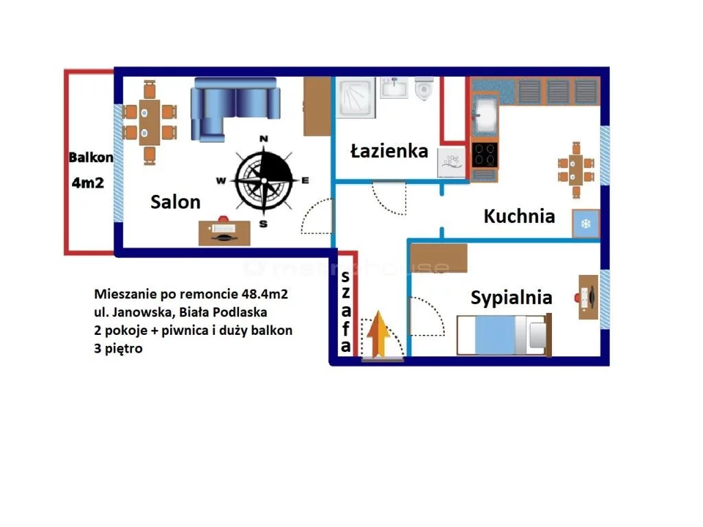 2 pokoje, mieszkanie 48,40 m², piętro 3, oferta nr , SMPUNI397, Biała Podlaska, Janowska