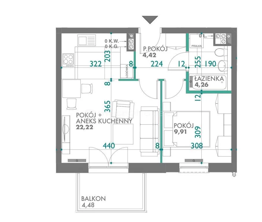 2 pokoje, mieszkanie 47,77 m², parter, oferta nr , SMFIRU274, Kajkowo