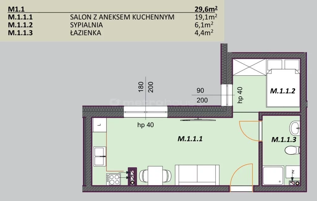 2 pokoje, mieszkanie 29,60 m², piętro 1, oferta nr , SMNOJU455, Pabianice, Kochanowskiego