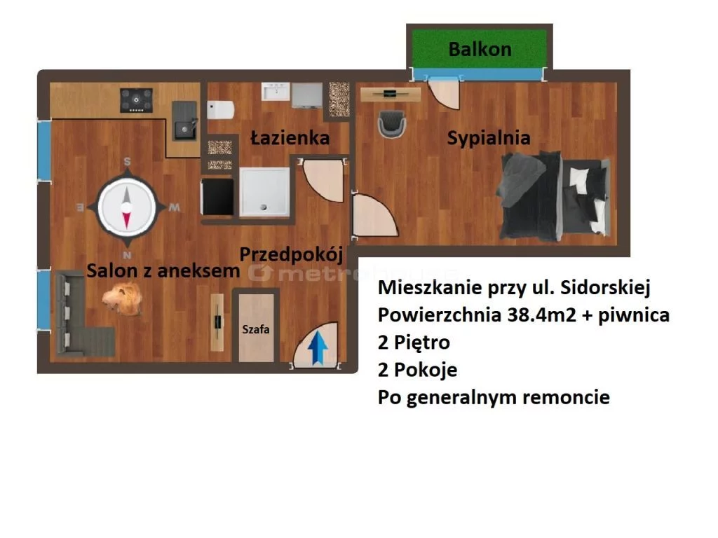 2 pokoje, mieszkanie 38,40 m², piętro 1, oferta nr , SMBEZU250, Biała Podlaska, Sidorska