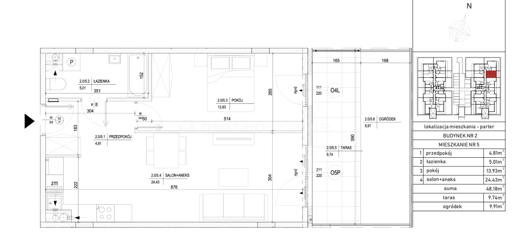 2 pokoje, mieszkanie 48,07 m², parter, oferta nr , SMDAZY895, Skarżysko-Kamienna