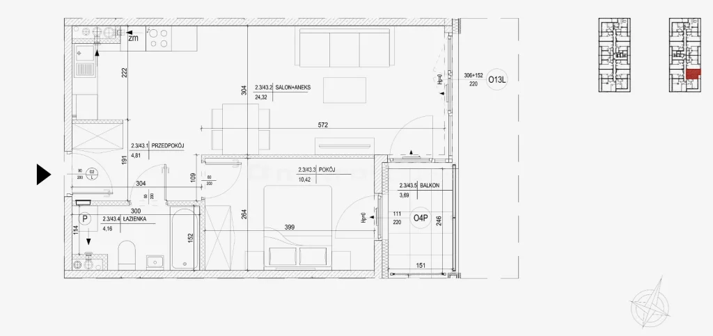 2 pokoje, mieszkanie 43,46 m², piętro 3, oferta nr , SMLOZY753, Skarżysko-Kamienna