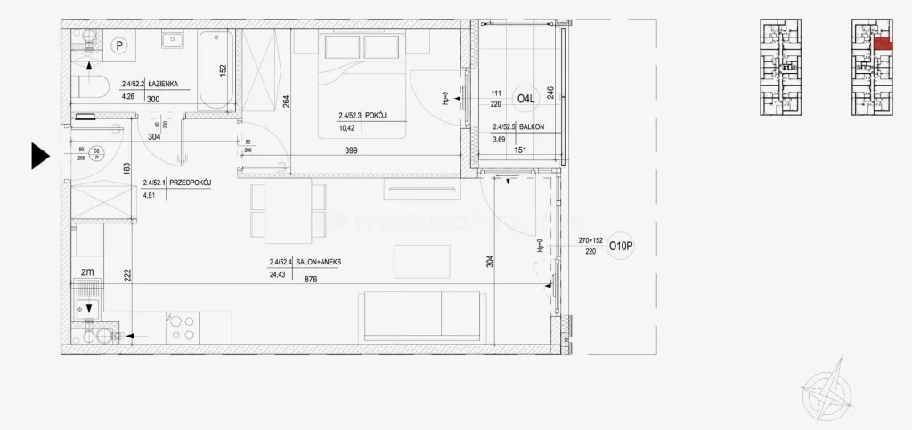 2 pokoje, mieszkanie 43,57 m², piętro 4, oferta nr , SMSIZU832, Skarżysko-Kamienna