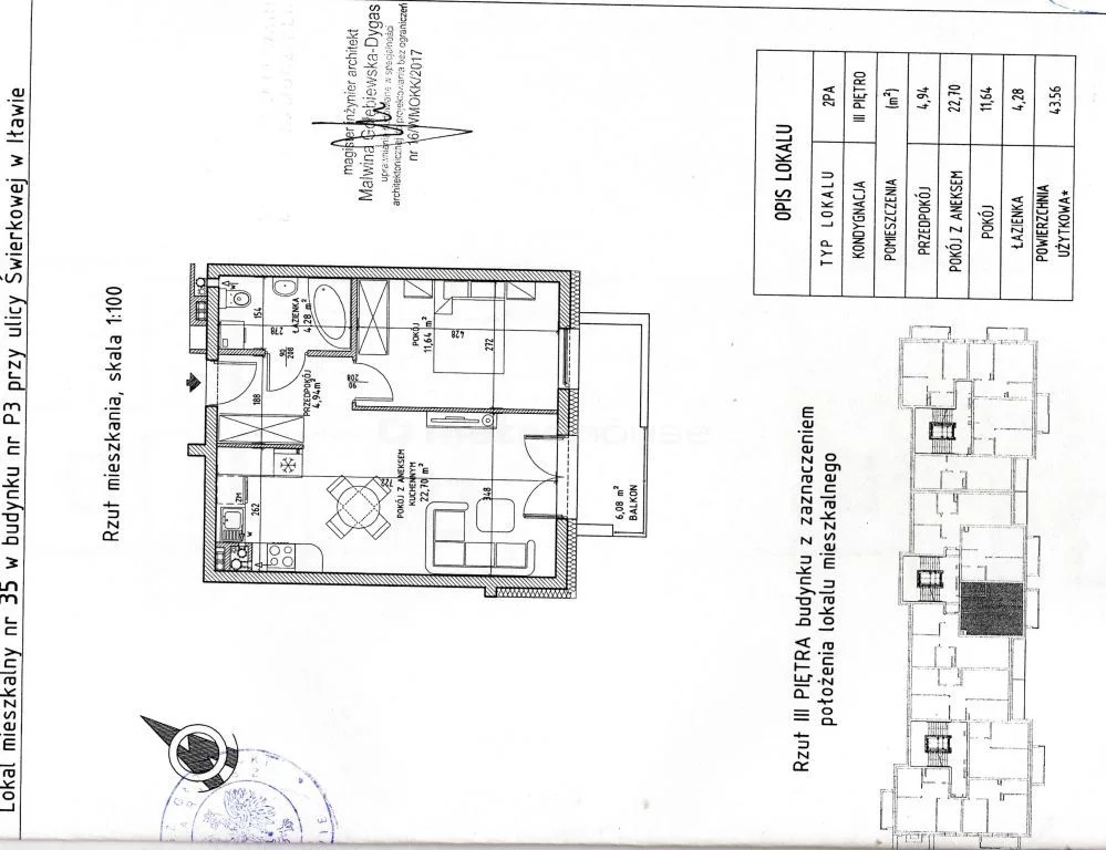 2 pokoje, mieszkanie 43,56 m², piętro 3, oferta nr , SMFOBO778, Iława, Świerkowa