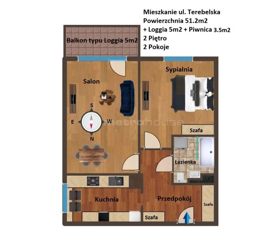 2 pokoje, mieszkanie 51,20 m², piętro 2, oferta nr , SMVULO359, Biała Podlaska, Terebelska