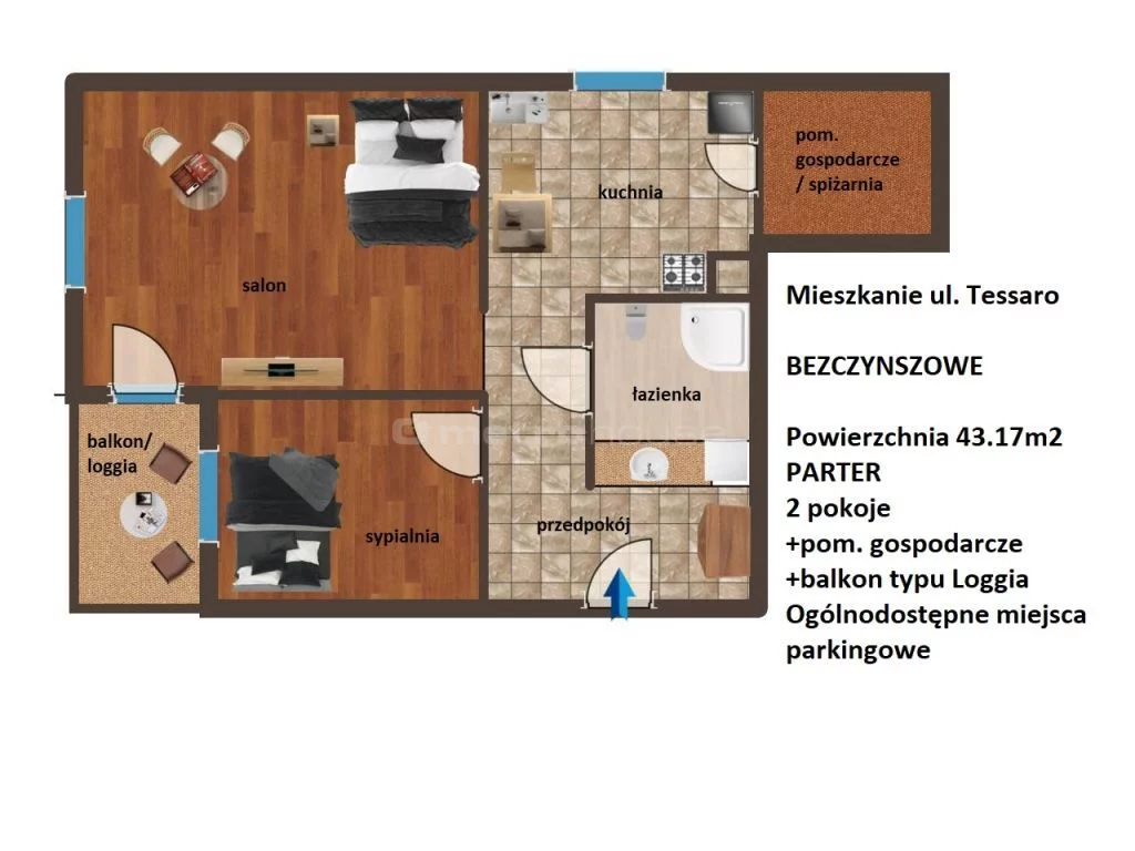 2 pokoje, mieszkanie 43,17 m², parter, oferta nr , SMKOGA902, Biała Podlaska, Tessaro