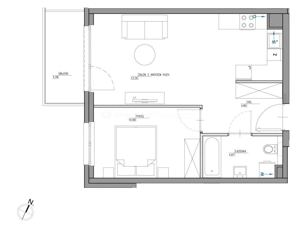 2 pokoje, mieszkanie 43,77 m², piętro 2, oferta nr , PR028234/LK/43295, Warszawa, Wilanów, Wilanów