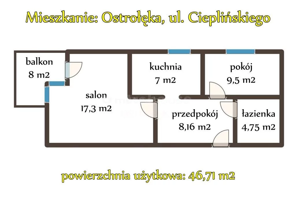 2 pokoje, mieszkanie 46,71 m², parter, oferta nr , WMRELO735, Ostrołęka, Cieplińskiego