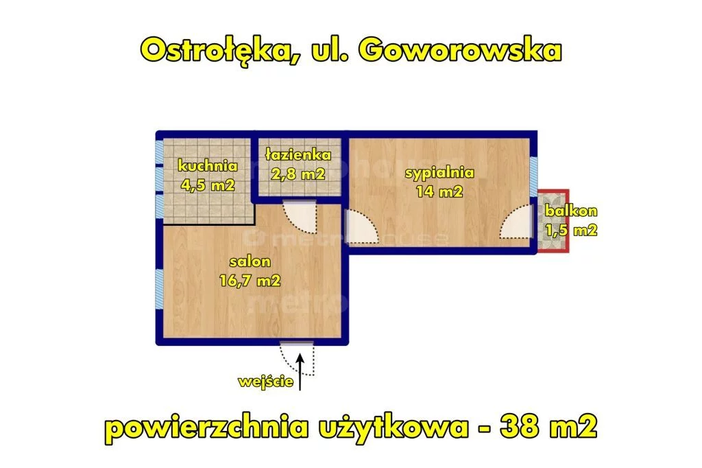 2 pokoje, mieszkanie 38,00 m², piętro 1, oferta nr , WMGEFA725, Ostrołęka, Goworowska