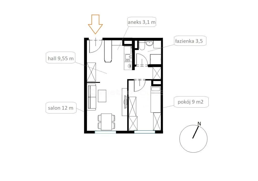 2 pokoje, mieszkanie 37,05 m², piętro 2, oferta nr , WMVIPE282, Kraków, Bieńczyce, Osiedle Strusia