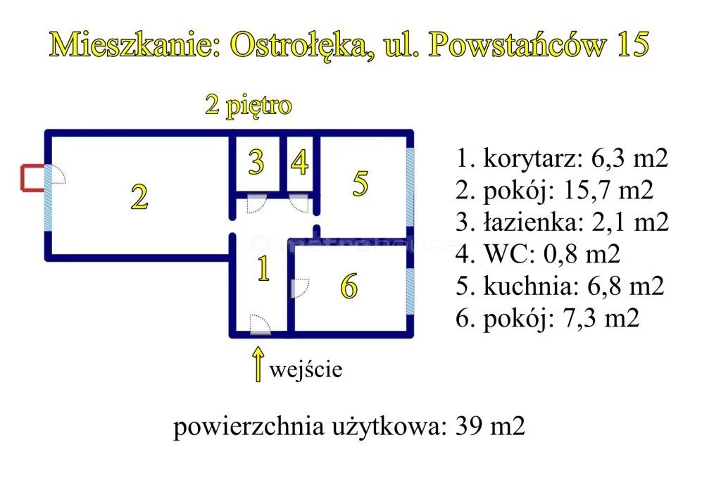 2 pokoje, mieszkanie 39,00 m², piętro 2, oferta nr , WMFIPA200, Ostrołęka, Powstańców