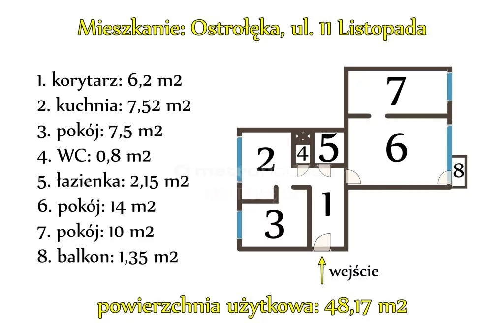 3 pokoje, mieszkanie 48,17 m², piętro 3, oferta nr , SMMAVI260, Ostrołęka, 11 Listopada