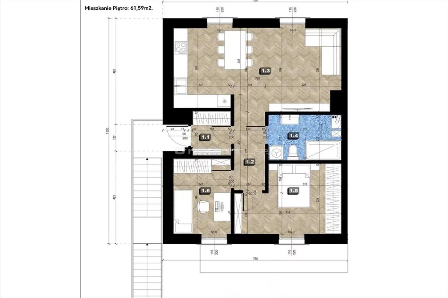 Mieszkanie trzypokojowe 61,59 m², Konstantynów Łódzki, Bema, Sprzedaż