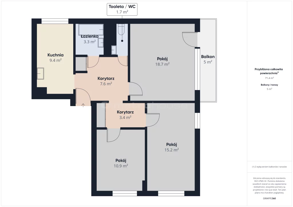 3 pokoje, mieszkanie 76,40 m², piętro 2, oferta nr , SMKIJY326, Przasnysz, Dąbrowskiej