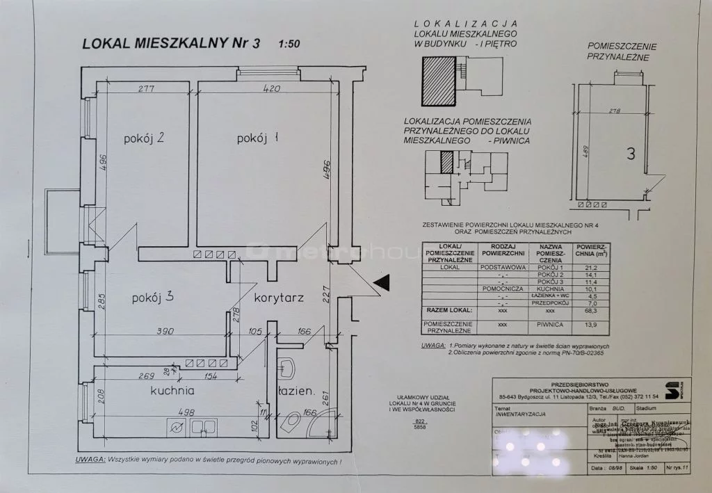 3 pokoje, mieszkanie 68,30 m², piętro 1, oferta nr , SMZIJY155, Toruń, Dobrzyńska