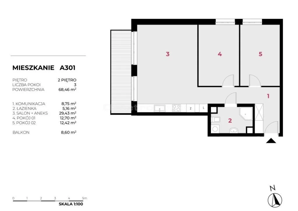 Mieszkanie trzypokojowe 68,46 m², Warszawa, Wesoła, Gościniec, Sprzedaż