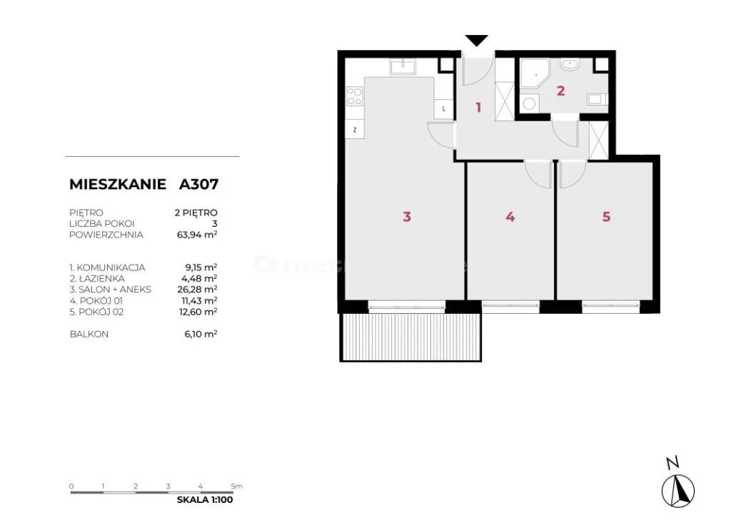 Mieszkanie trzypokojowe 63,94 m², Warszawa, Wesoła, Gościniec, Sprzedaż