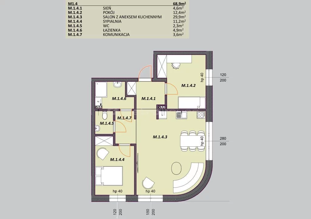 3 pokoje, mieszkanie 68,90 m², piętro 1, oferta nr , SMVEHI933, Pabianice, Kochanowskiego