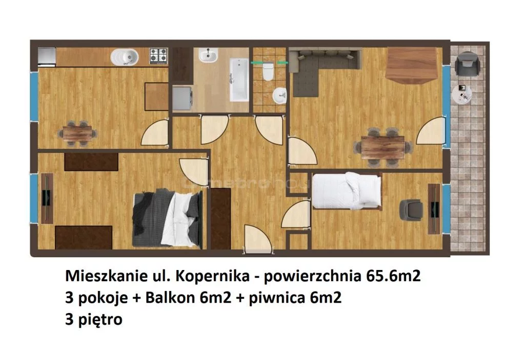 3 pokoje, mieszkanie 65,60 m², piętro 3, oferta nr , SMVUHE909, Biała Podlaska, Kopernika