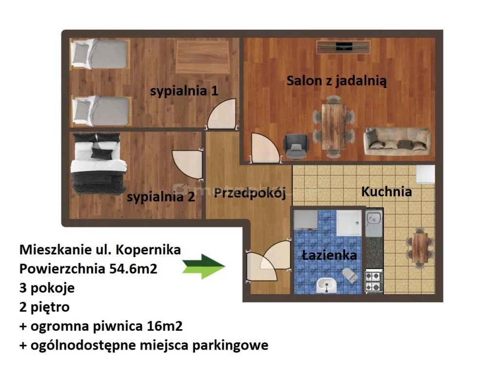 3 pokoje, mieszkanie 54,60 m², piętro 2, oferta nr , SMVILI769, Biała Podlaska, Kopernika