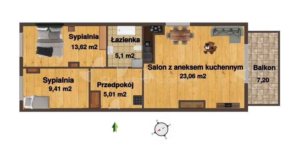 3 pokoje, mieszkanie 59,30 m², piętro 2, oferta nr , SMDIBE415, Zielona Góra, Łężyca-Ciesielska