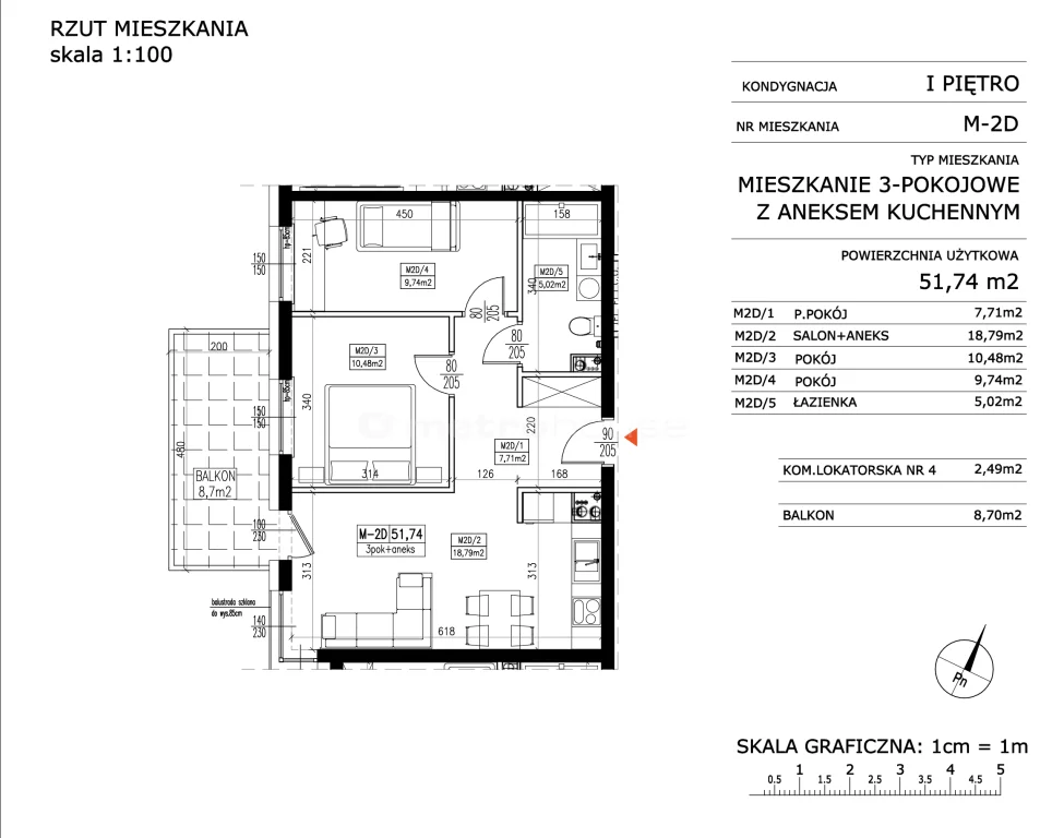 3 pokoje, mieszkanie 51,74 m², piętro 1, oferta nr , SMHIMY271, Toruń, Lubicka