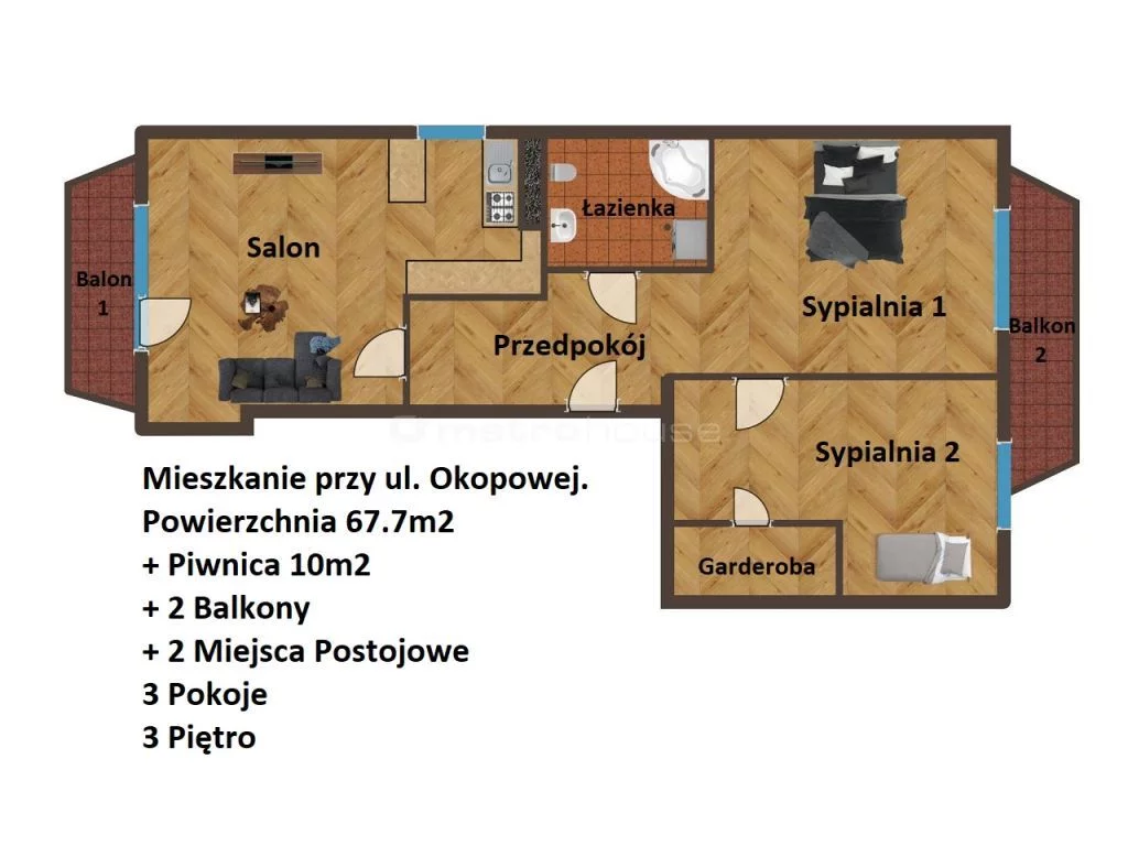 3 pokoje, mieszkanie 67,70 m², piętro 3, oferta nr , SMGEHO645, Biała Podlaska, Okopowa