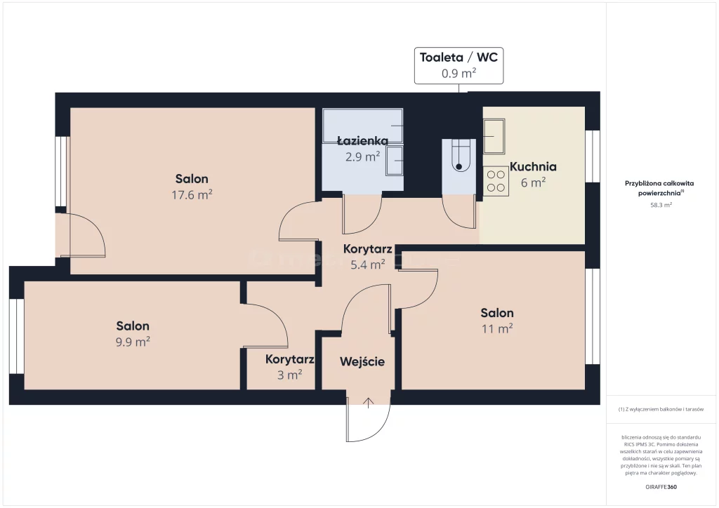 3 pokoje, mieszkanie 60,00 m², parter, oferta nr , SMMAHE738, Zawiercie, Parkowa