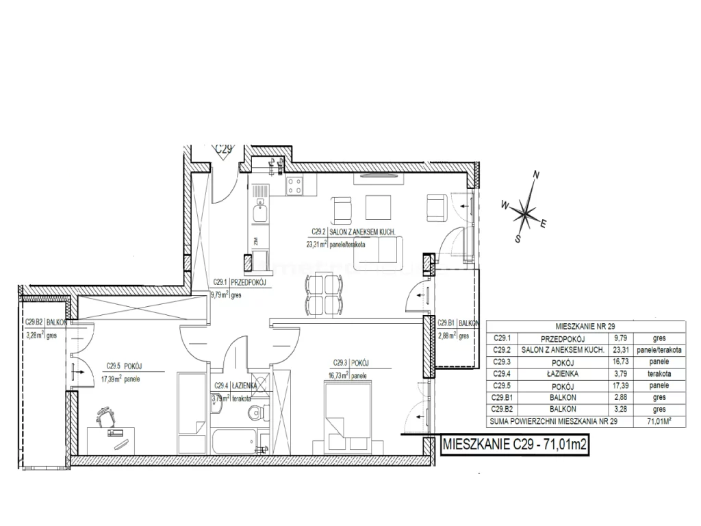 3 pokoje, mieszkanie 70,25 m², piętro 1, oferta nr , SMHEJU756, Skarżysko-Kamienna, Tysiąclecia