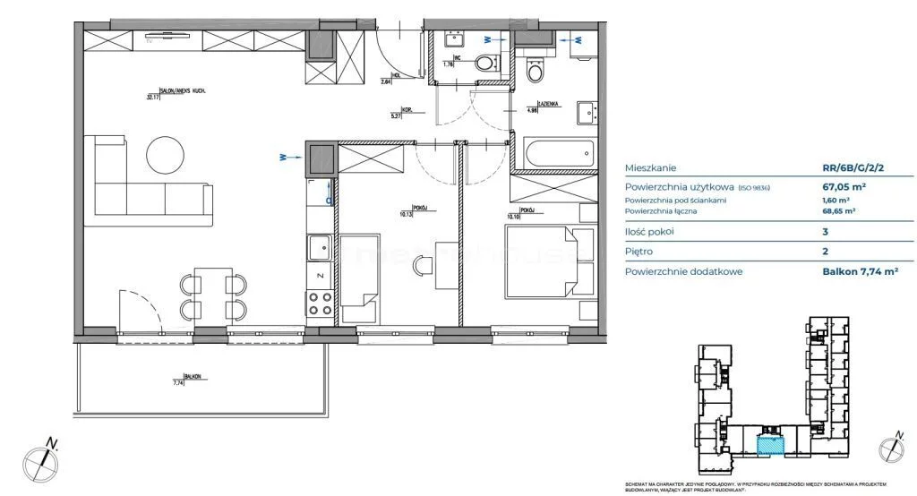 3 pokoje, mieszkanie 67,05 m², piętro 2, oferta nr , PR028234/LK/43483, Warszawa, Wilanów, Wilanów