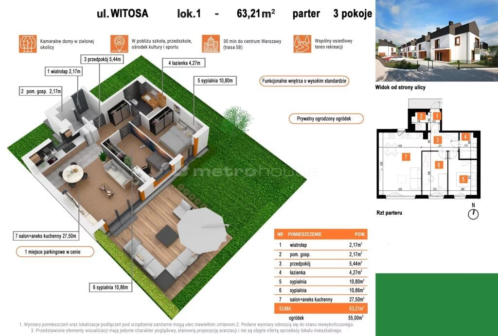 3 pokoje, mieszkanie 63,21 m², parter, oferta nr , SMVURE767, Radzymin, Witosa