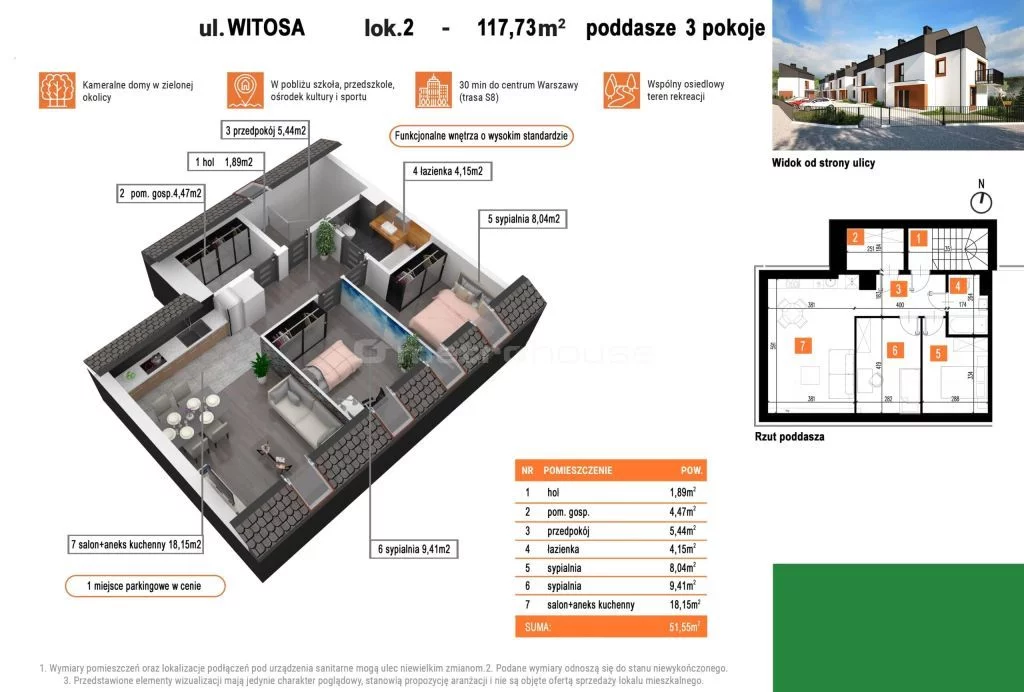 3 pokoje, mieszkanie 117,73 m², piętro 1, oferta nr , SMBEZO159, Radzymin, Witosa