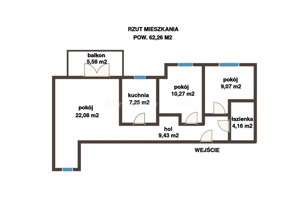 3 pokoje, mieszkanie 62,26 m², piętro 4, oferta nr , WMFUKY561, Ostrołęka, Cieplińskiego