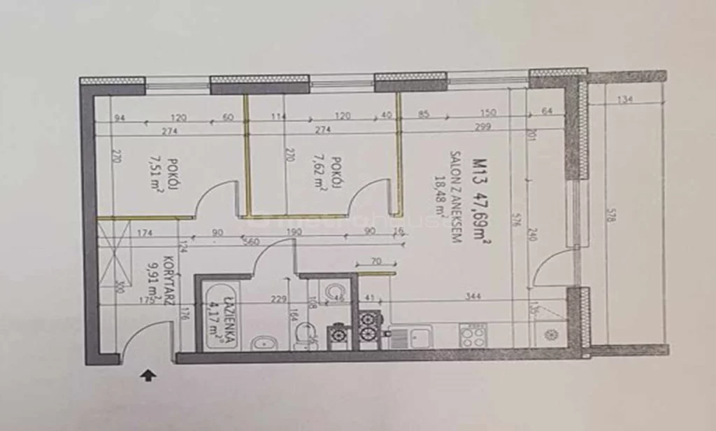 3 pokoje, mieszkanie 47,69 m², piętro 1, oferta nr , WMBARA427, Biała Podlaska, Wroczyńskiego