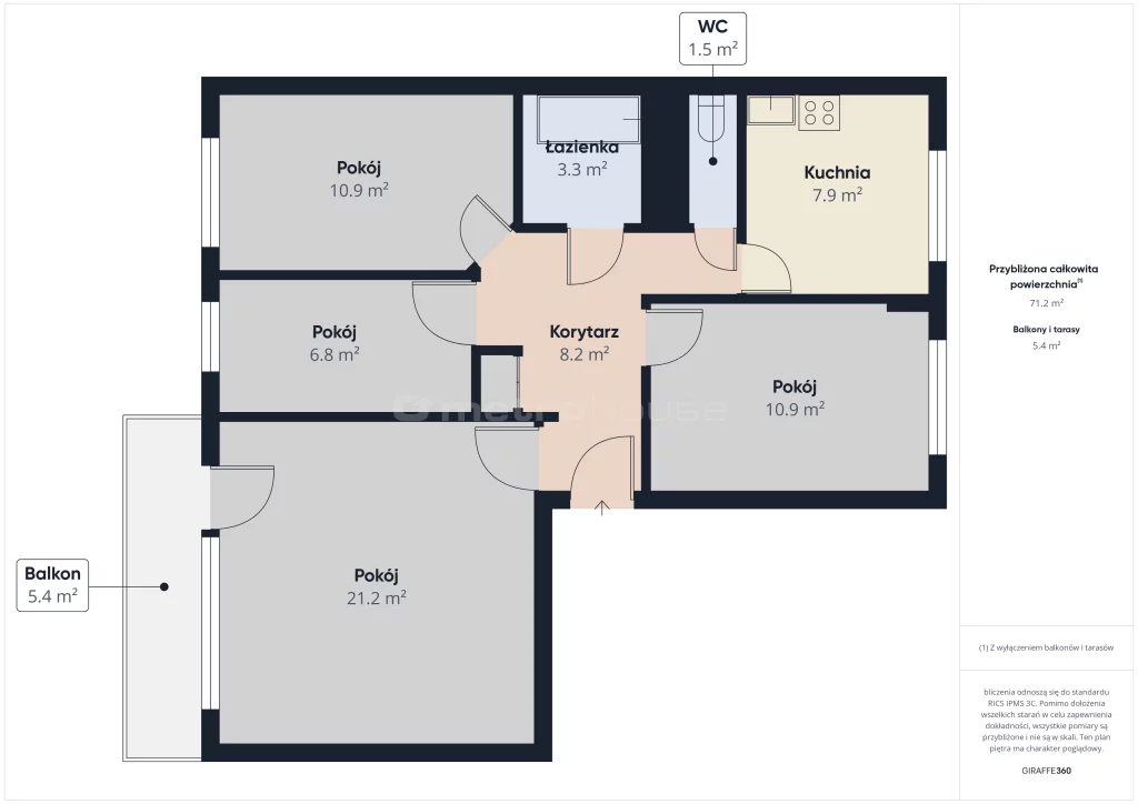 4 pokoje, mieszkanie 71,20 m², piętro 2, oferta nr , SMNODU387, Przasnysz, Dąbrowskiej