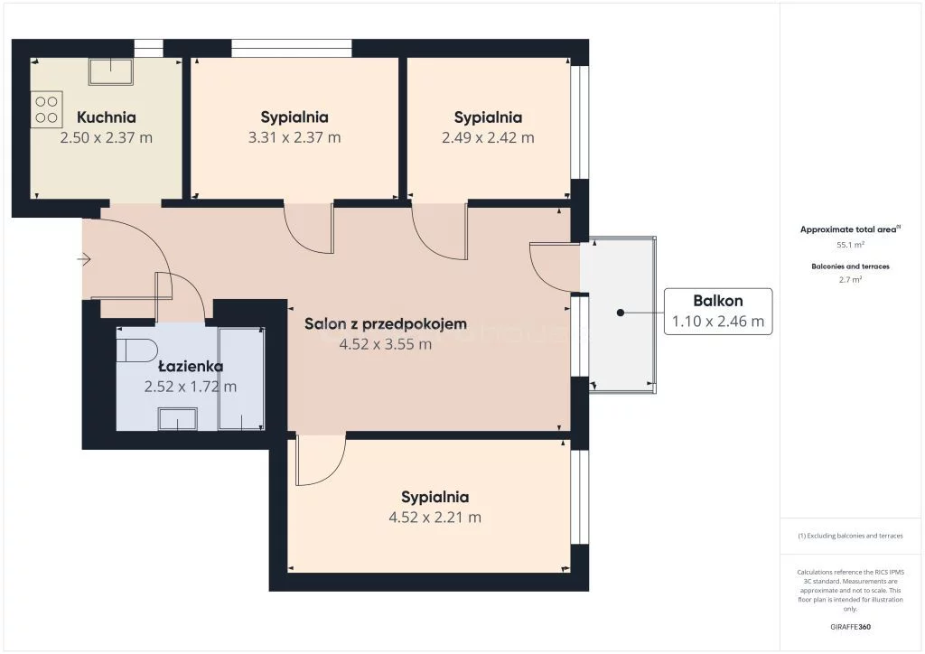 4 pokoje, mieszkanie 56,00 m², piętro 4, oferta nr , SMGIDE423, Kręczki, Koniczyny