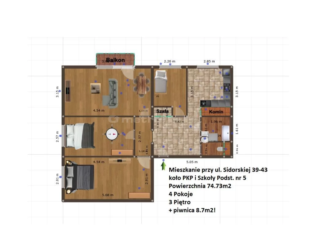 4 pokoje, mieszkanie 74,73 m², piętro 3, oferta nr , SMJEMY989, Biała Podlaska, Sidorska