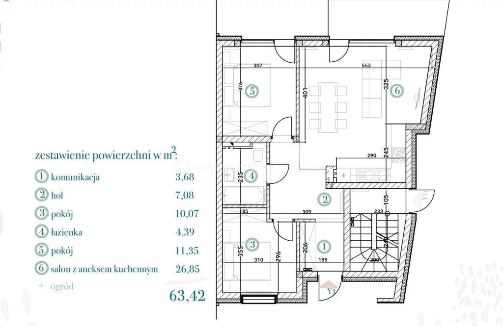 5 pokoi, mieszkanie 112,00 m², piętro 1, oferta nr , PISA121, Czerwonak