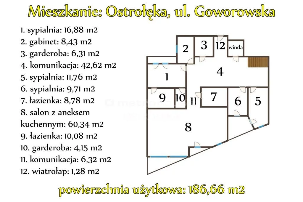 5 pokoi, mieszkanie 186,66 m², piętro 4, oferta nr , SMMUNI376, Ostrołęka, Goworowska
