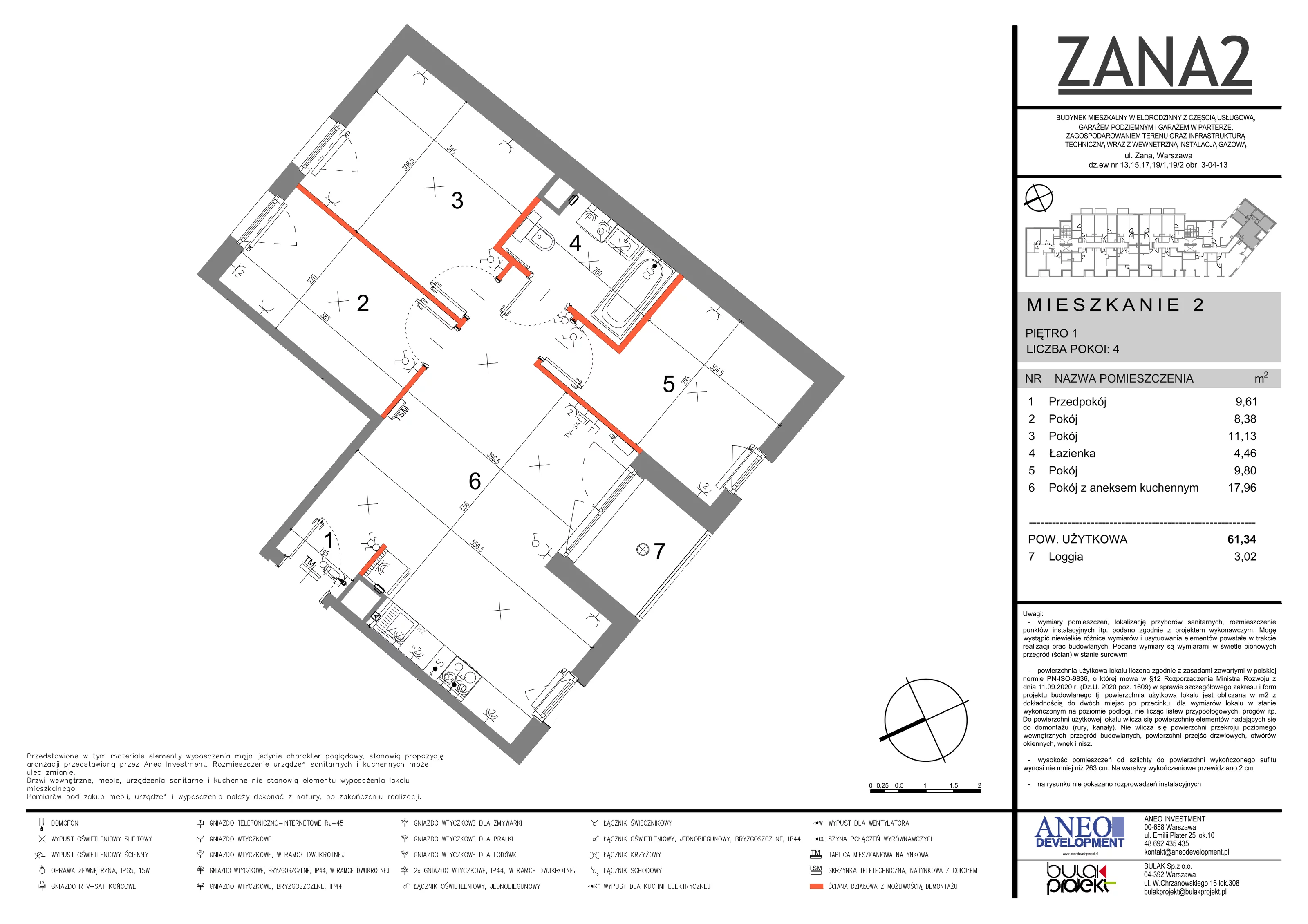 4 pokoje, mieszkanie 61,34 m², piętro 1, oferta nr 2, Zana 2, Warszawa, Praga Południe, Gocławek, ul. Tomasza Zana