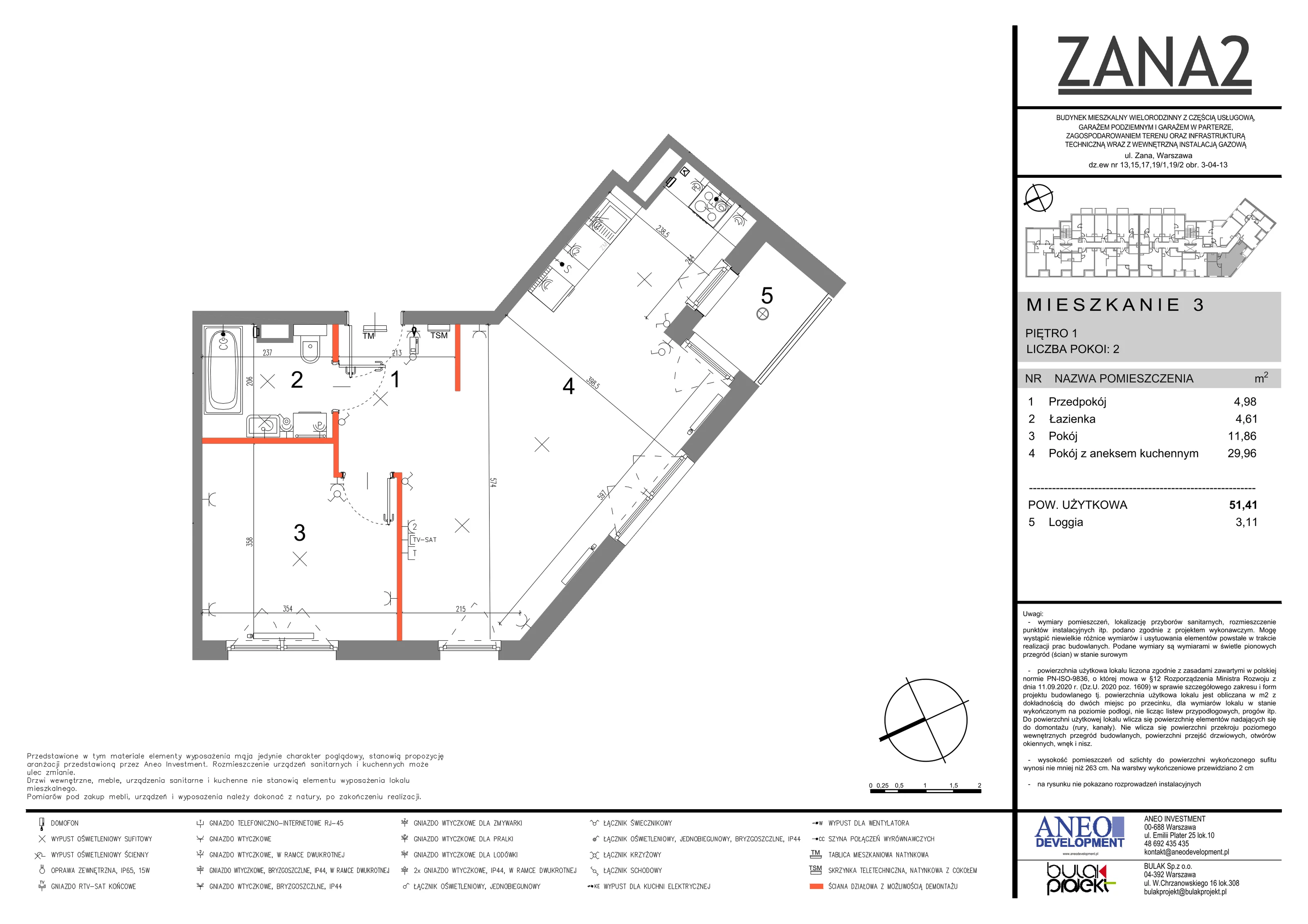 2 pokoje, mieszkanie 51,41 m², piętro 1, oferta nr 3, Zana 2, Warszawa, Praga Południe, Gocławek, ul. Tomasza Zana