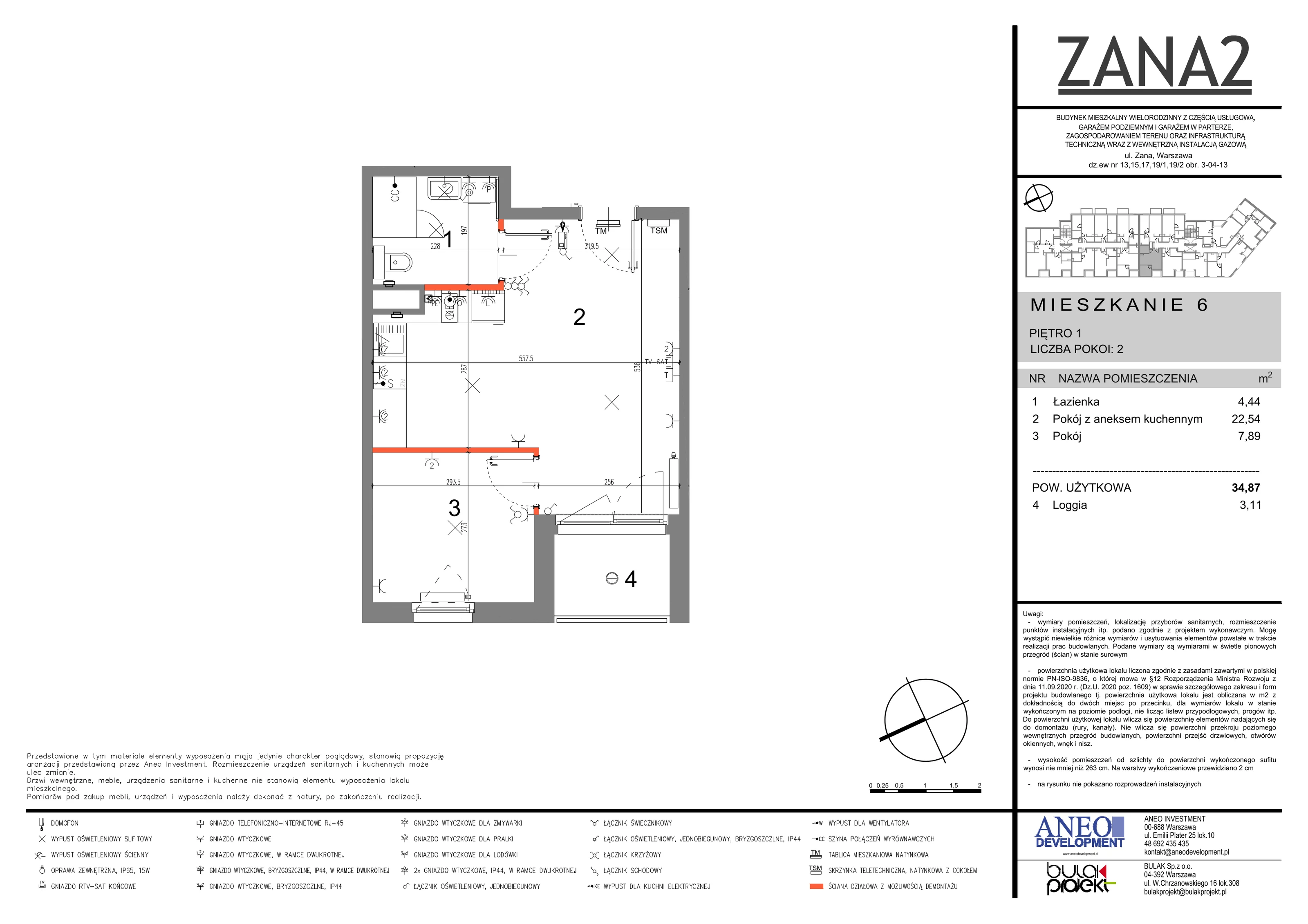 2 pokoje, mieszkanie 34,87 m², piętro 1, oferta nr 6, Zana 2, Warszawa, Praga Południe, Gocławek, ul. Tomasza Zana