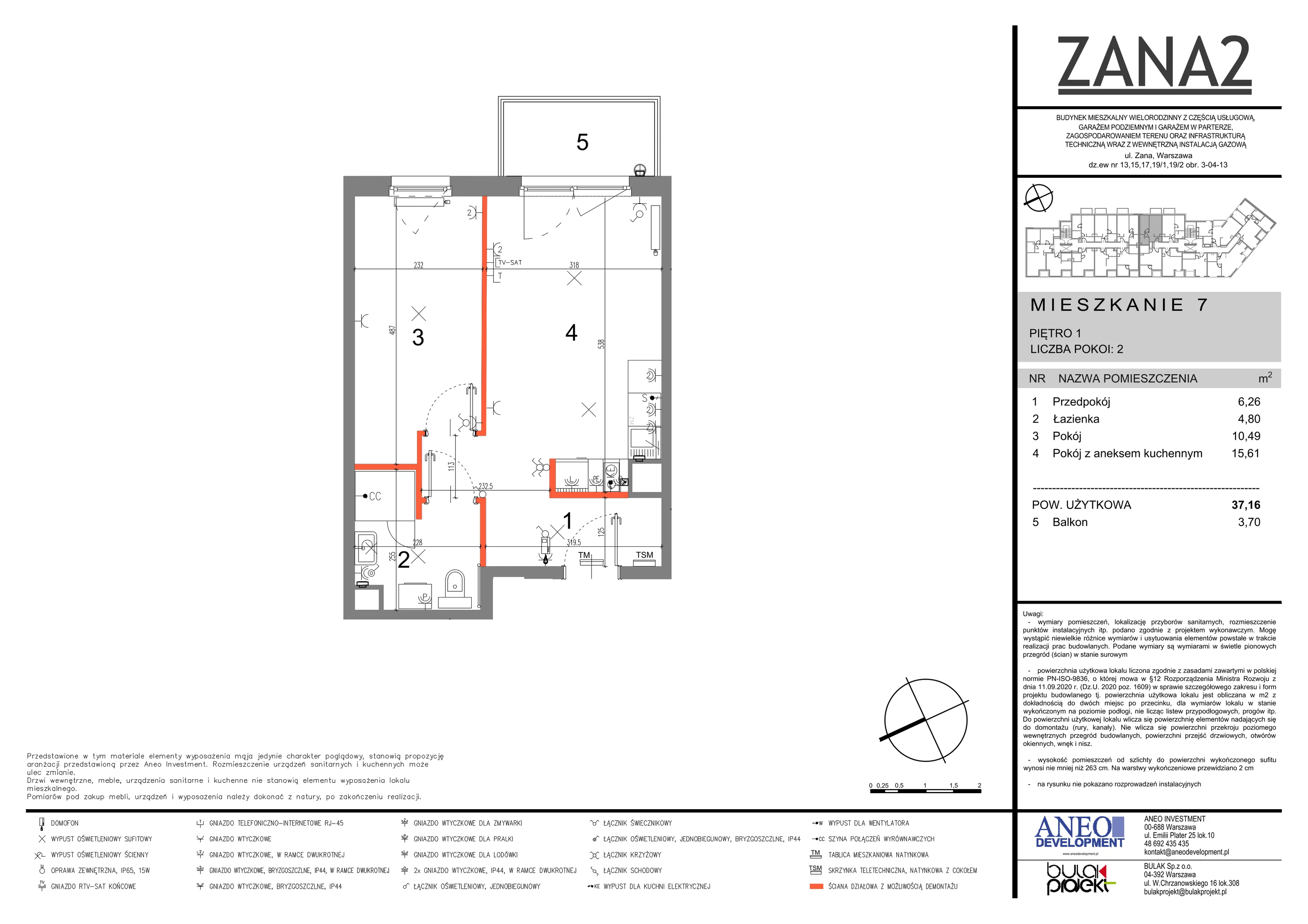 2 pokoje, mieszkanie 37,16 m², piętro 1, oferta nr 7, Zana 2, Warszawa, Praga Południe, Gocławek, ul. Tomasza Zana