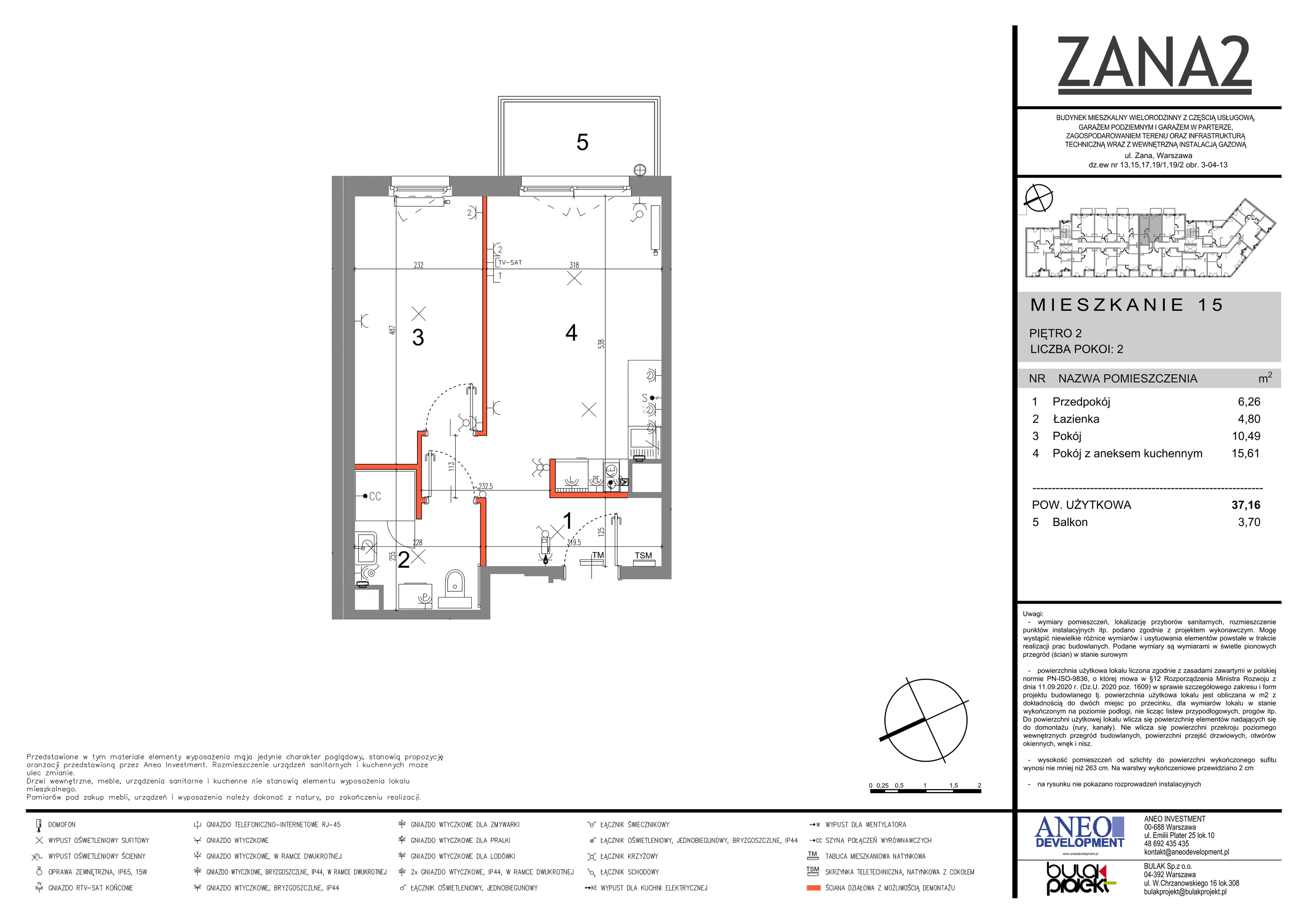 2 pokoje, mieszkanie 37,16 m², piętro 2, oferta nr 15, Zana 2, Warszawa, Praga Południe, Gocławek, ul. Tomasza Zana