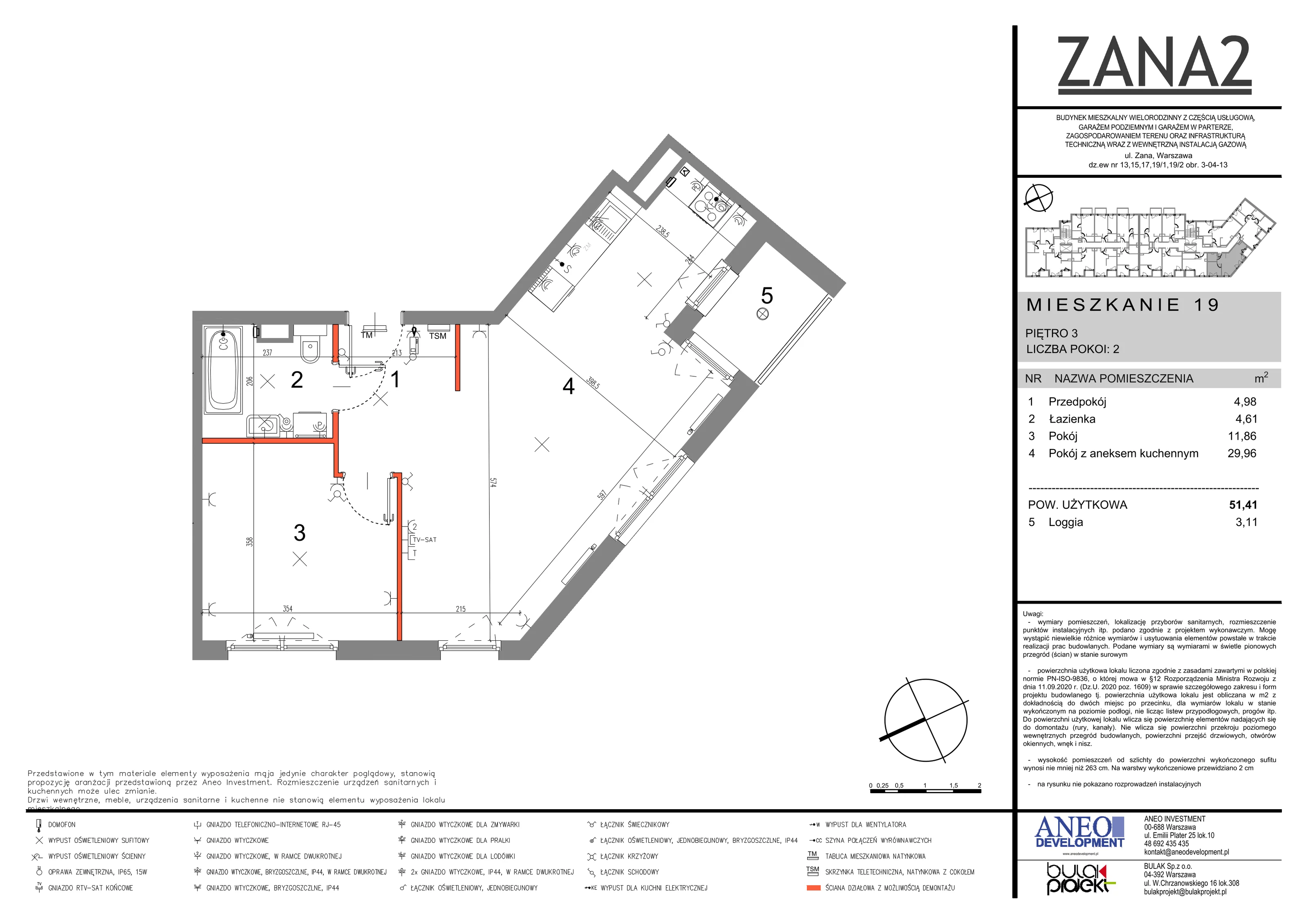 2 pokoje, mieszkanie 51,41 m², piętro 3, oferta nr 19, Zana 2, Warszawa, Praga Południe, Gocławek, ul. Tomasza Zana