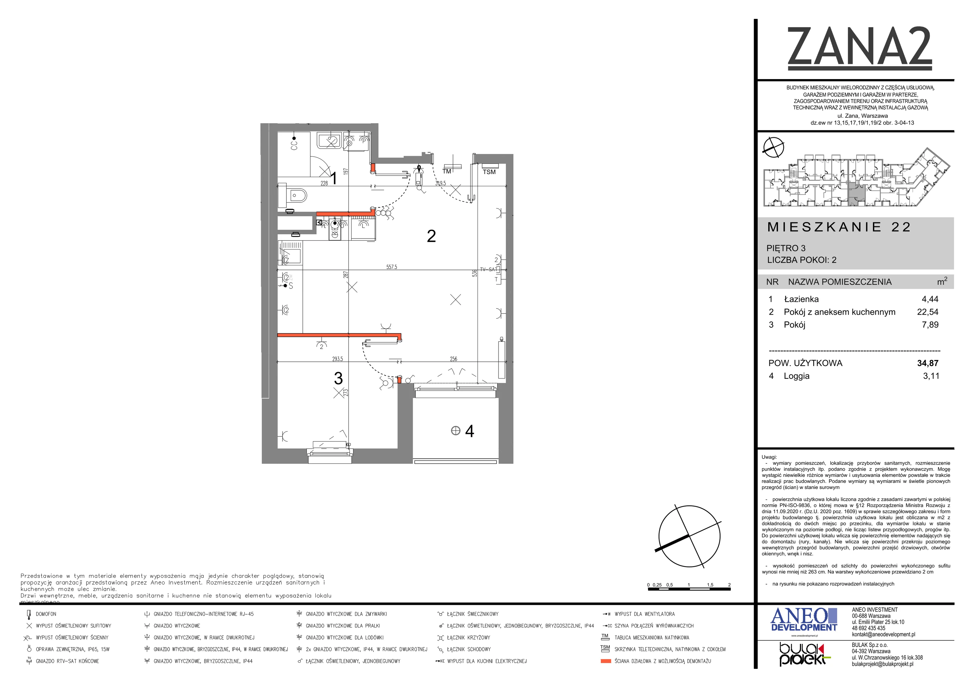 Mieszkanie 34,87 m², piętro 3, oferta nr 22, Zana 2, Warszawa, Praga Południe, Gocławek, ul. Tomasza Zana