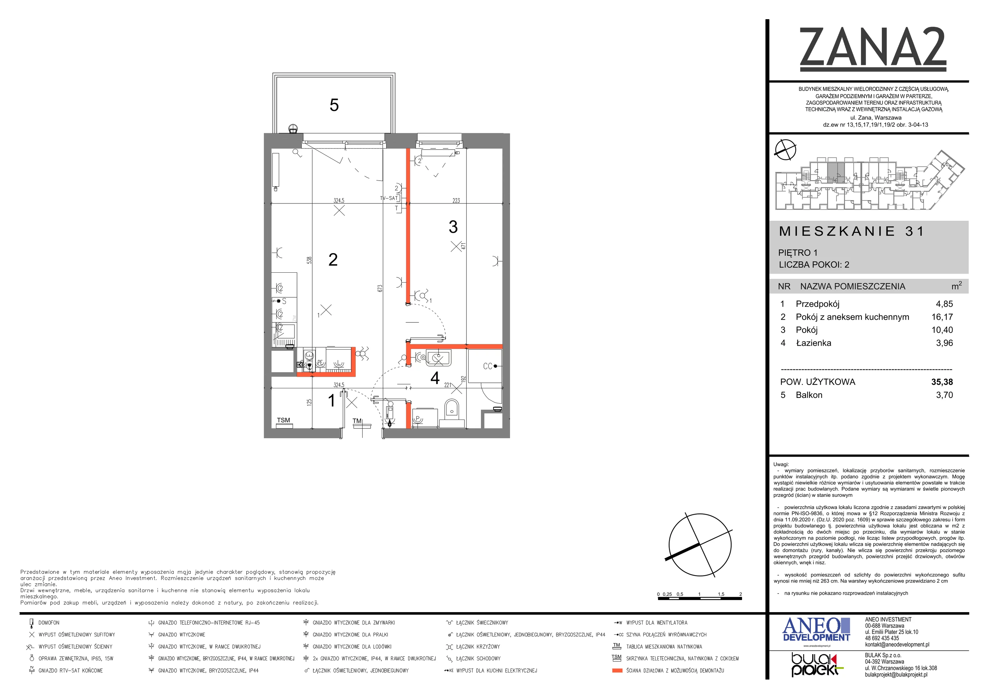 Mieszkanie 35,38 m², piętro 1, oferta nr 31, Zana 2, Warszawa, Praga Południe, Gocławek, ul. Tomasza Zana
