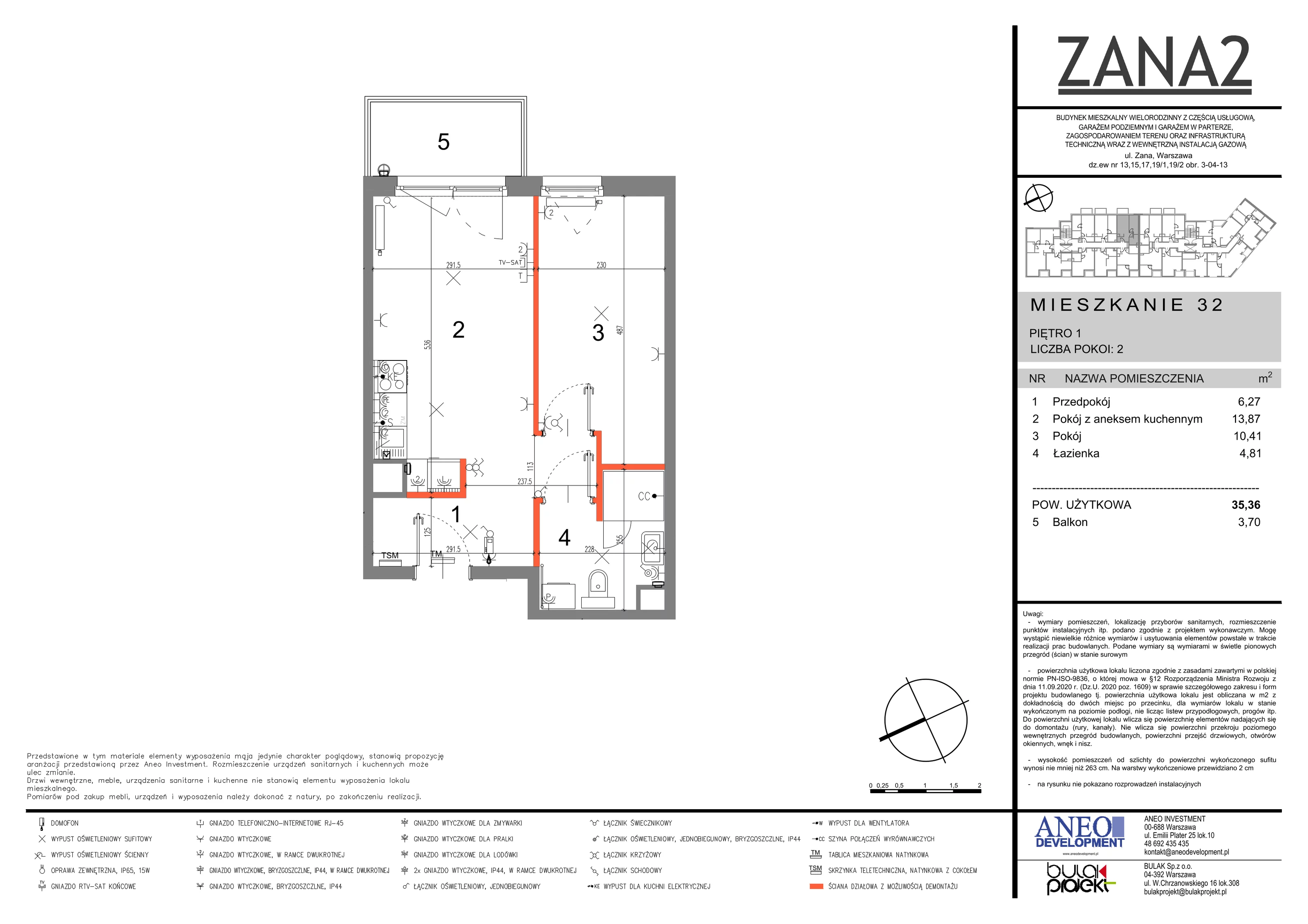 Mieszkanie 35,36 m², piętro 1, oferta nr 32, Zana 2, Warszawa, Praga Południe, Gocławek, ul. Tomasza Zana